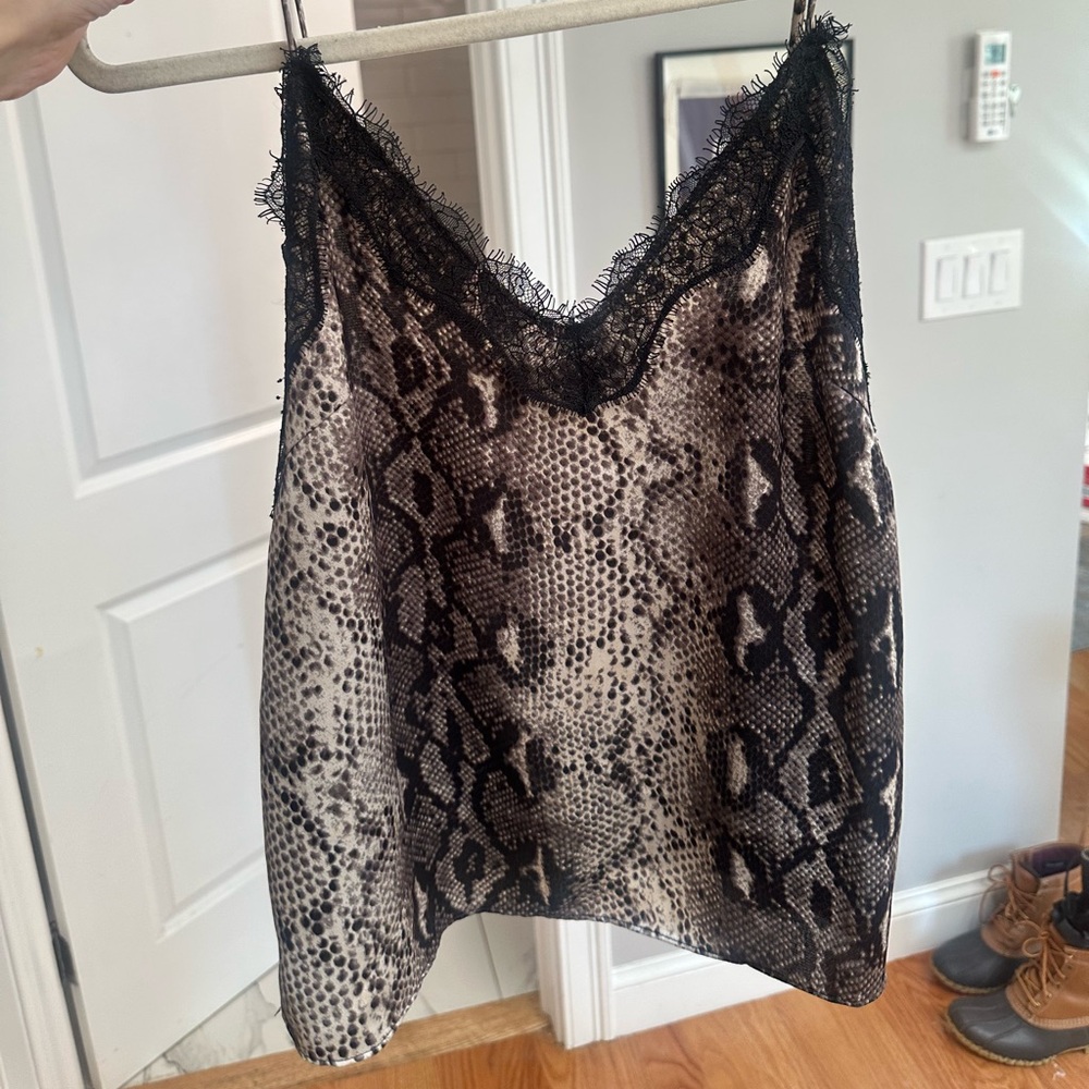 Lush Snake Print Cami with Lace Detail